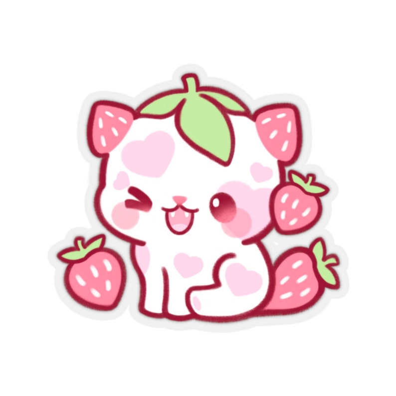 Cute Strawberry Cat Sticker, Silly Fruit Kitty Sticker Gift for Cat