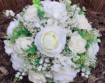 Artificial Wedding Flowers Ivory Rose Brides Wedding Posy Bouquet Package