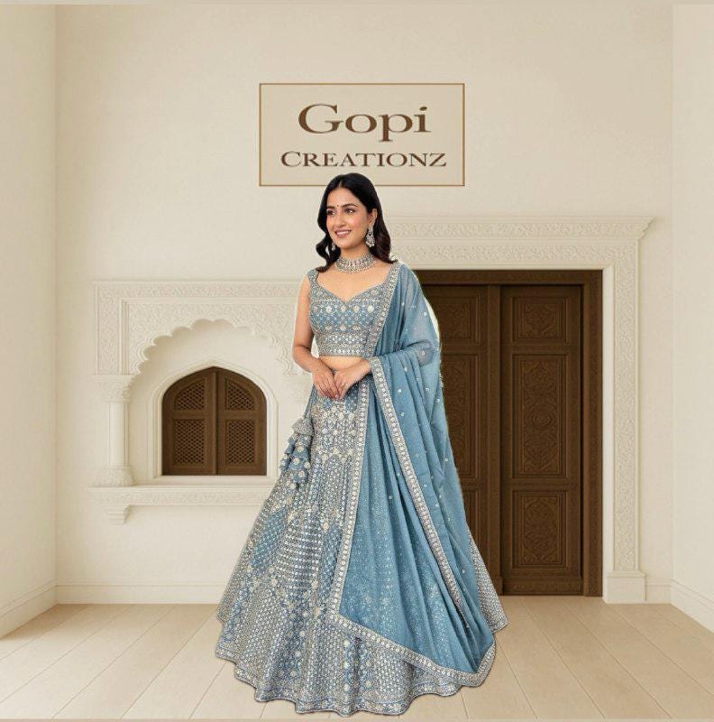 Dusty Blue Lehenga - Etsy Dusty Blue Lehenga - Etsy