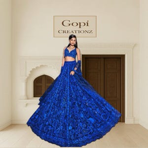 Royal Blue Sequin Lehenga Choli, Indian Wedding Outfit, Party Wear Designer Lehenga with Dupatta