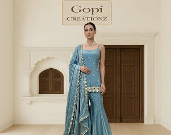 Sea Green Sharara Suit for Women, Indian Party Wear Sharara Set