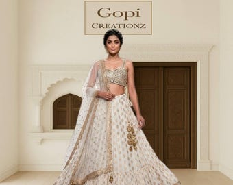 Ivory Bridal Lehenga Choli, White Wedding Lehenga Set