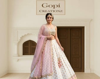 Blush Pink Lehenga Choli, Ivory Bridal Lehenga Set, Indian Wedding Outfit