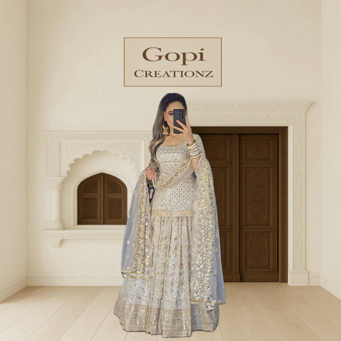 white gold indian dress White Print Plunge Neckline Gown