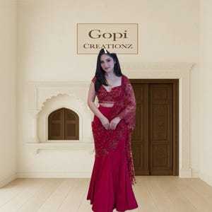 white christmas dresses Red Saree Gown – Lakhina Couture main image 0