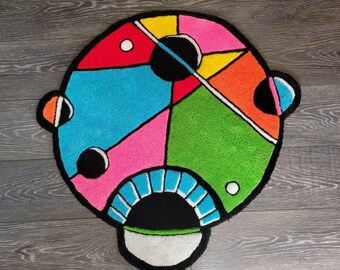 Abstract Geometric Planet Rug Art