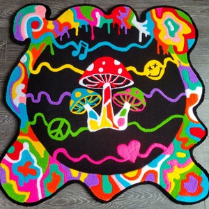 Psychedelic Mushroom Rug (Handmade Original Artwork)