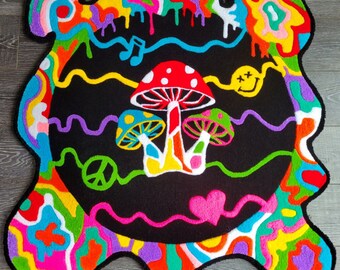 Psychedelic Mushroom Rug (Handmade Original Artwork)