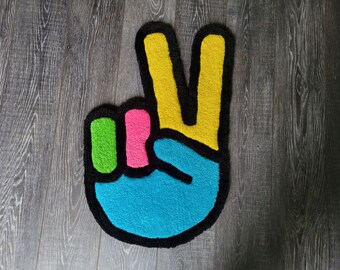 Hand Peace Sign Handmade Rug