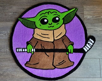 Baby Yoda Hockey Handmade Rug (Purple)