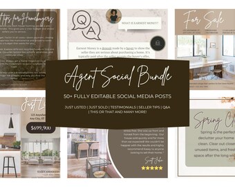 Digital Real Estate Agent Social Media Post Bundle | Daily Instagram & Facebook Marketing Content | Canva Templates for Realtors