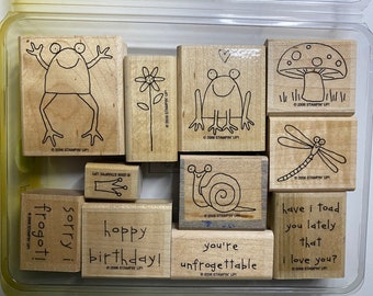 Stampin' Up * UnFROGettable (2006) * RETIRED / Collector Stamp Set * Set de 11 tampons en bois