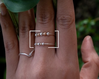 Sterlingzilveren zorgenring met goudgevulde kralen, fidgetspinnerring