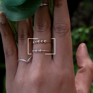 Worry Ring, Fidget Ring Spinner with Mixed Metal Running Spinning Beads, Rotating Bead Sterling Silver w Solid Gold/Gold filled accents