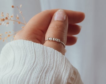 Fidgetring sterlingzilver/9 kt goud/14 kt gold filled, voor concentratie, zorgenring, kalmerende, focusring met lopende roterende kralen en ringen