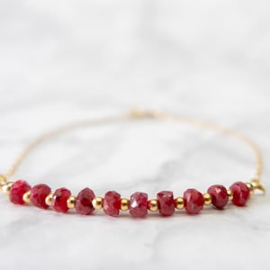 Ruby Bracelet 14k gold filled with cable chain as birthday gift for July births image 1