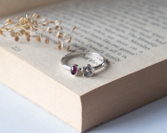 Stressring, zorgenring zilver sierlijke dunne band met roterend middenontwerpen Statementringen Cottage Core Vergeet-mij-nietje-bloemmotief