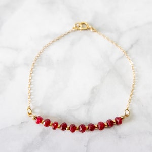 Ruby Bracelet 14k gold filled with cable chain as birthday gift for July births image 3