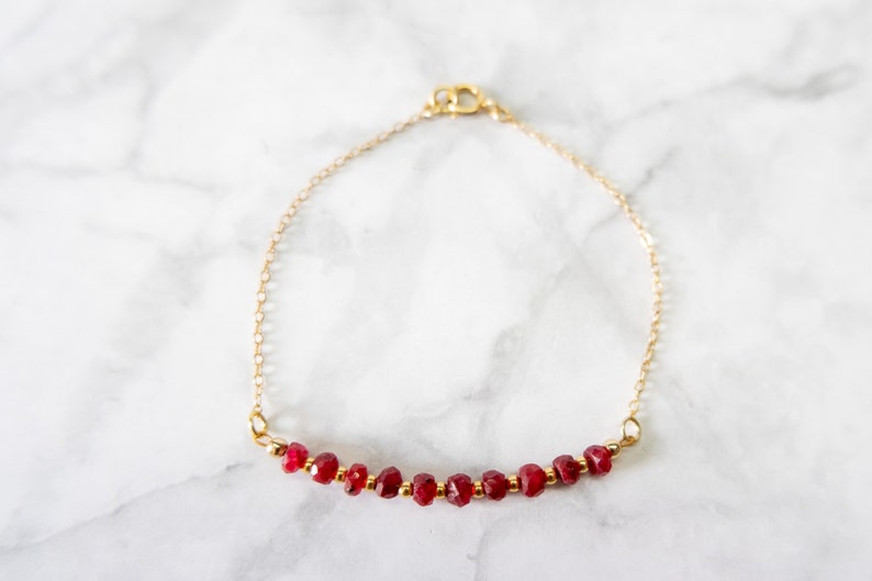 Ruby Bracelet 14k gold filled with cable chain as birthday gift for July births image 3