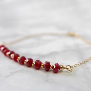 Ruby Bracelet 14k gold filled with cable chain as birthday gift for July births image 2