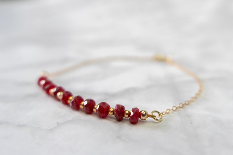 Ruby Bracelet 14k gold filled with cable chain as birthday gift for July births image 2