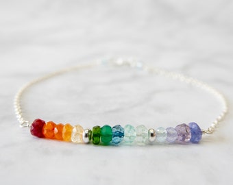 Rainbow Beaded Bracelet in 925 Silver / One Love Bracelet / Anniversary Gift