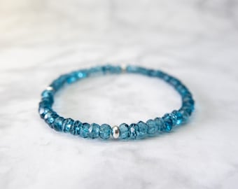 London Blue Topaz Coated Healing Bracelet in Sterling Silver, with Clasps or Stretchy String