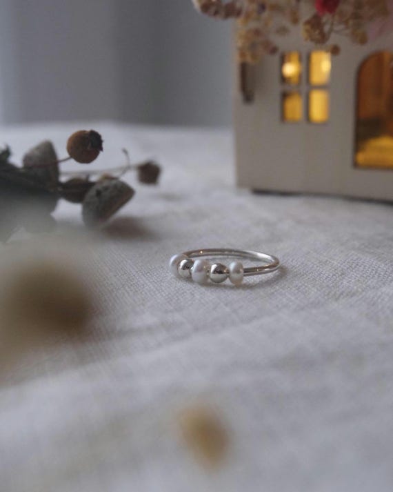 Stress Ring, Sorgenring, Fidget Ring Gold Filled mit Süßwasserperlen