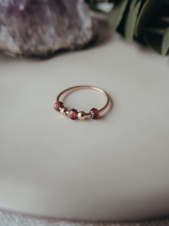 Anti Stress 14k Goldfilled oder Silber Ring mit Hessonit Granat und Laufende Rotierende Perlen zu Angst und ADHS zu helfen