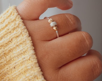 Fidgetring: gemischte metalen 14k gold filled en sterlingzilver met textuur voor angst, stress en meditatie