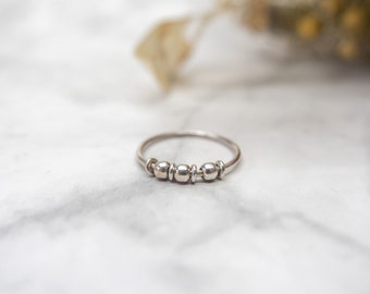 Stress Ring, Worry Ring Silver Dainty Thin Band Running Rotating Beads