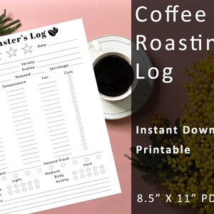 Coffee Roasting Log Printable Template | Instant Download | Home Roaster Logbook | Digital For Tablet iPad | Roast Tracker | Roaster&#39;s Log