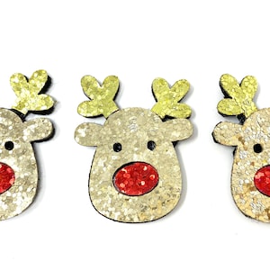 Reindeer Appliques Glitter Christmas Appliques Set of 3 Christmas Craft Accessory