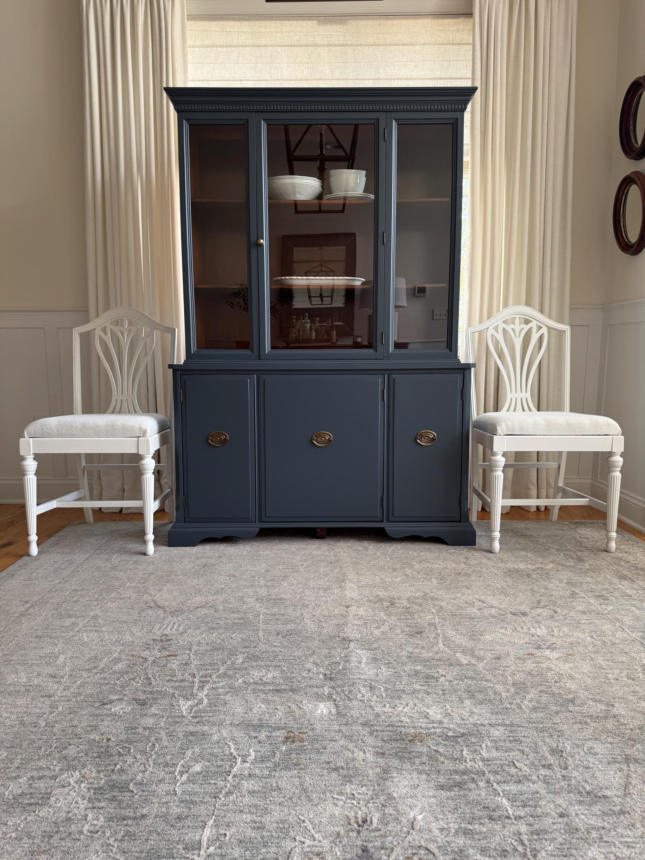Vintage cupboard/Refinished Hale Navy hutch/Painted wood China cabinet
