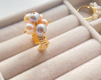 14K Vergoldete Perlenring: Handgefertigtes Verstellbares Band
