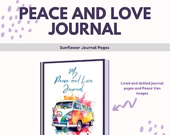 Funky Love and Peace Printable Journal |  Perfect Diary or Gratitude Journal | Dotted and Lined Interior Spreads