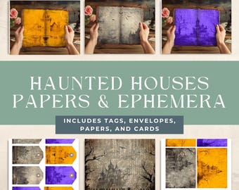 Pagine di diario di oggetti usati a tema casa stregata / Materiale spettrale per Halloween (download digitale)