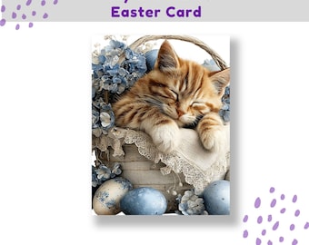 Carte de Pâques chaton dans un panier | Imprimable | Téléchargement numérique