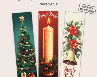 Juego de 16 marcapáginas navideños imprimibles, marcapáginas navideños vintage, regalos de Navidad para amantes de los libros.