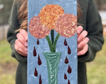 Textured Hydrangea Painting: 3D Floral Art on Canvas (7x14 inch)