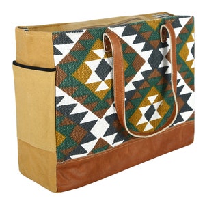 Sel De Mer Upcycled Canvas and leather Hand Bag Cowhide Tote Bag shopping bag carry on leather bag