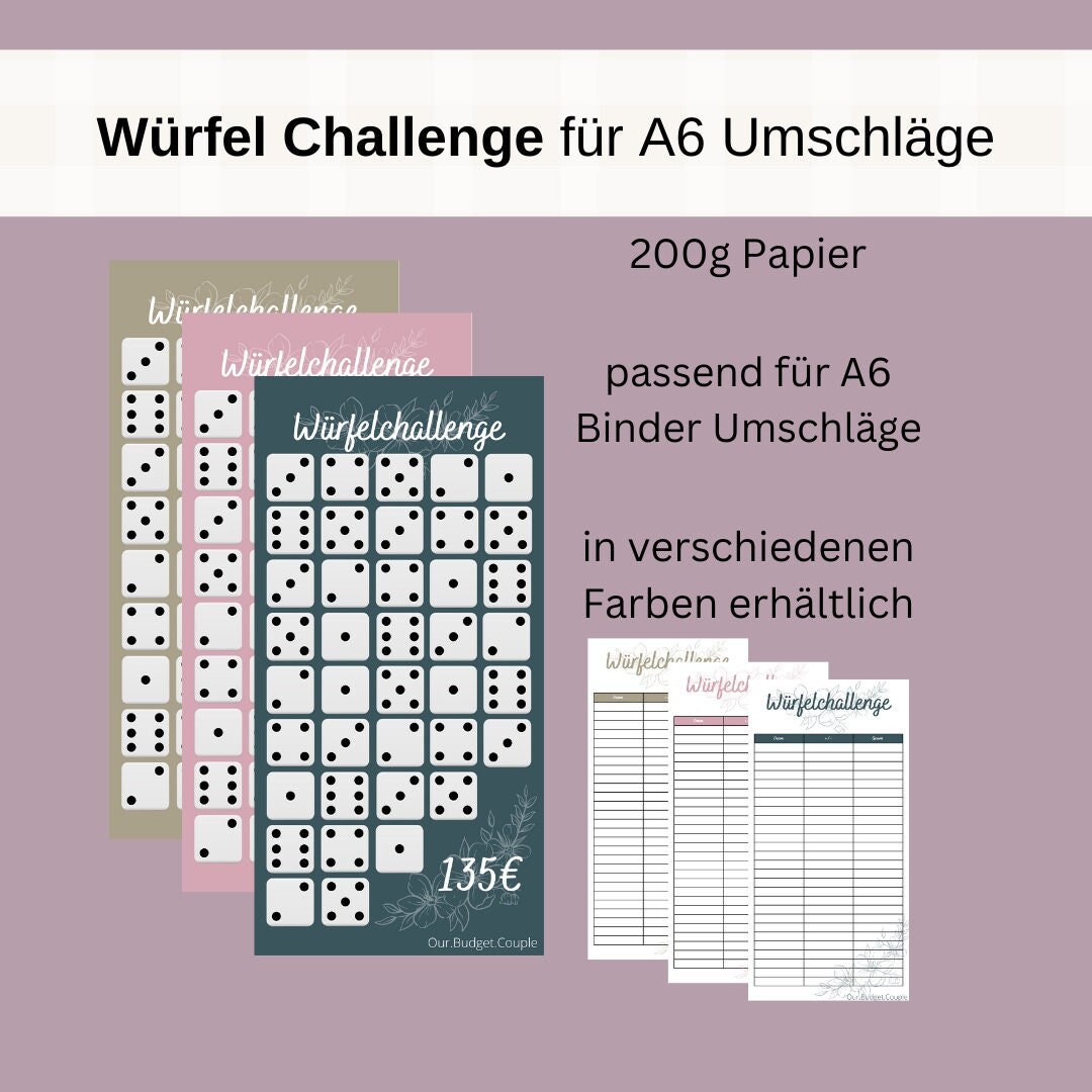 Dice Challenge in Different Colors Print Version 200 G Paper Suitable ...