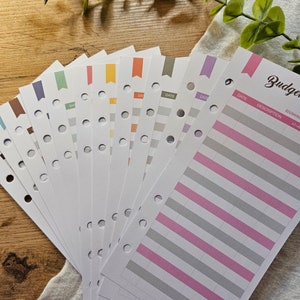 Budget Sheet Colorful Set printed on both sides - budgeting - envelope method - cash stuffing - various designs - challenges