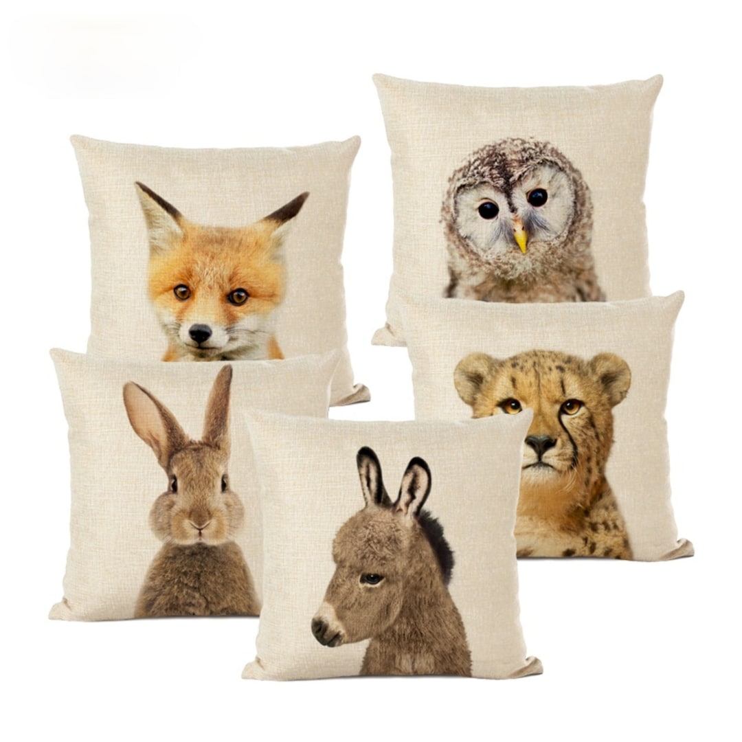 Animals Print Pillow Cover, Fox and Rabbit Patterned Pillow Covers