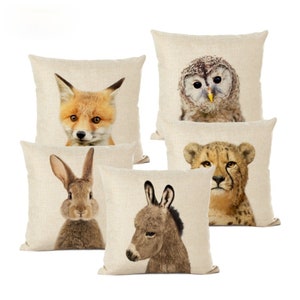 Animals Print  Pillow Cover, Fox And Rabbit Patterned Pillow Covers, Baby Animal Patterned Home Decors, Cartoon Animal Pillow Cases