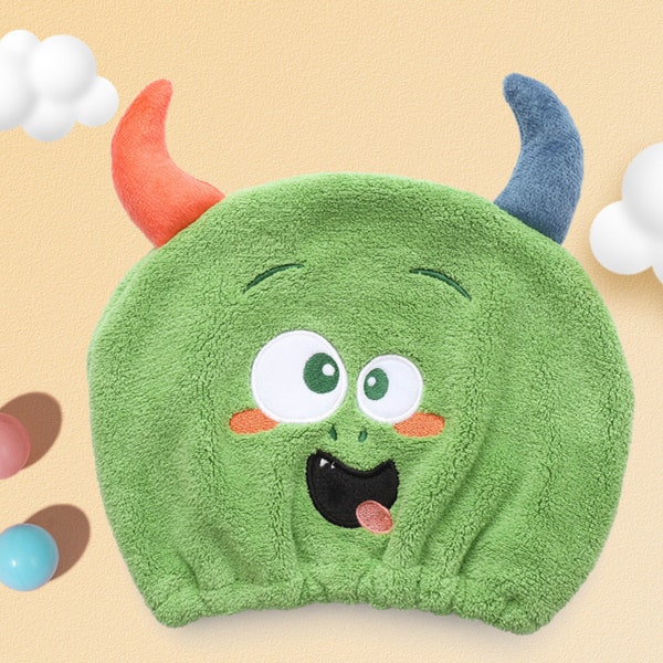 Quick Dry Hair Towel for Kids, Cute Cartoon Design Hair Towel for Kids, Fast Absorbing Fun Hair Hat, Hair Dryer Accessory for Hooded Kids