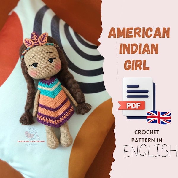 Häkelanleitung Indianer Mädchen Raya amigurumi PDF Englisch, Häkelanleitung, Handgemachtes Spielzeug Herstellung, Puppen Herstellung