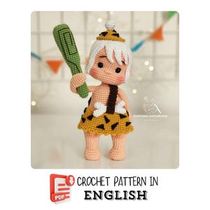 Crochet Pattern - Prehistoric Baby Bambe Boy Doll with Club - Amigurumi PDF