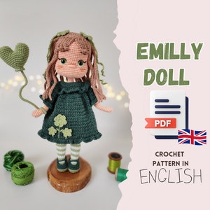 Crochet English PDF pattern Emilly Doll amigurumi, handmade toy making, doll making