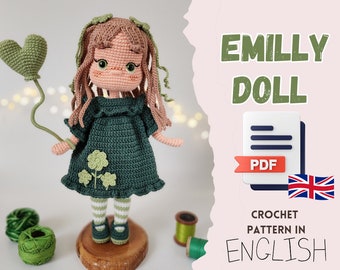 Crochet English PDF pattern Emilly Doll amigurumi, handmade toy making, doll making